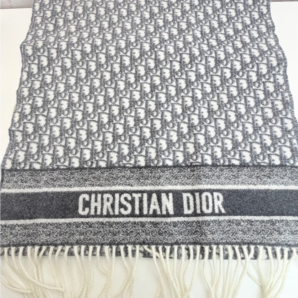 Dior 100% Cashmere Oblique Fringe Scarf - Picture 7 of 12